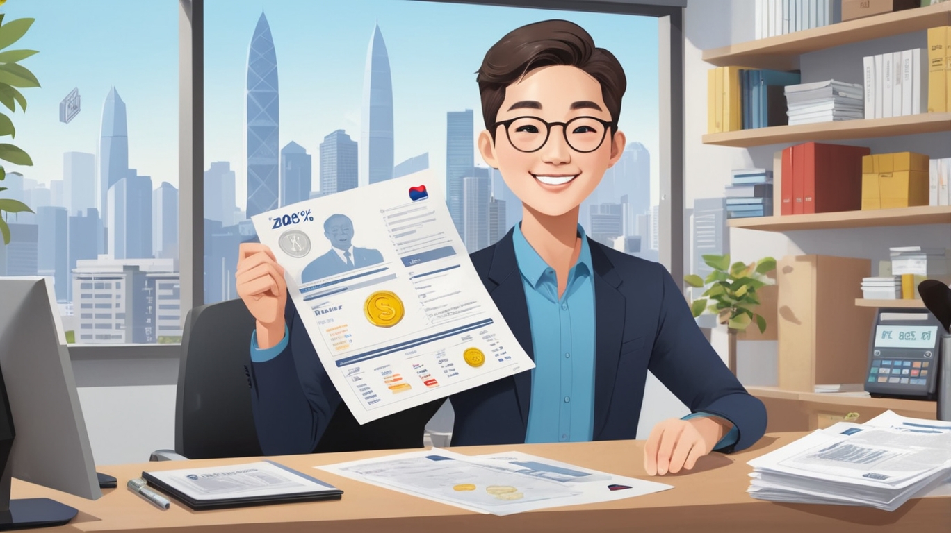 정장을 입은 남성이 태블릿을 들고 새출발기금 채무조정 안내 자료를 설명하고 있는 모습
