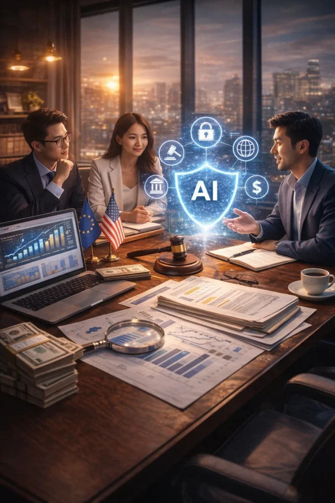 회의 중인 사람들과 AI 아이콘